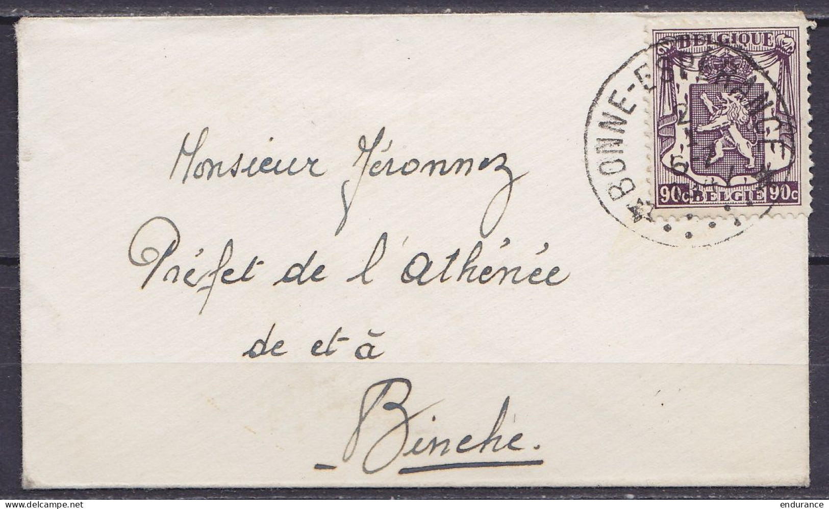 L. Format Carte De Visite Affr. N°714 Càd Relais *BONNE-ESPERANCE* /2 I 1947 Pour Préfet De L'Athénée De BINCHE - 1935-1949 Small Seal Of The State