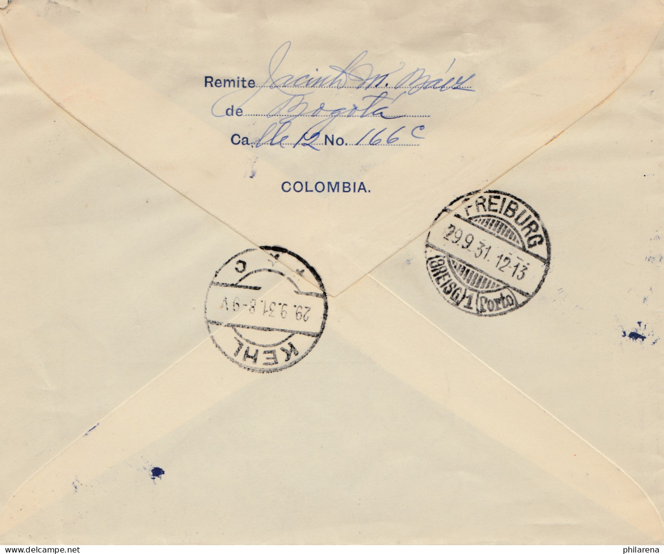 Colombia 1931: Registered Bogota To Freiburg/Germany - Colombia