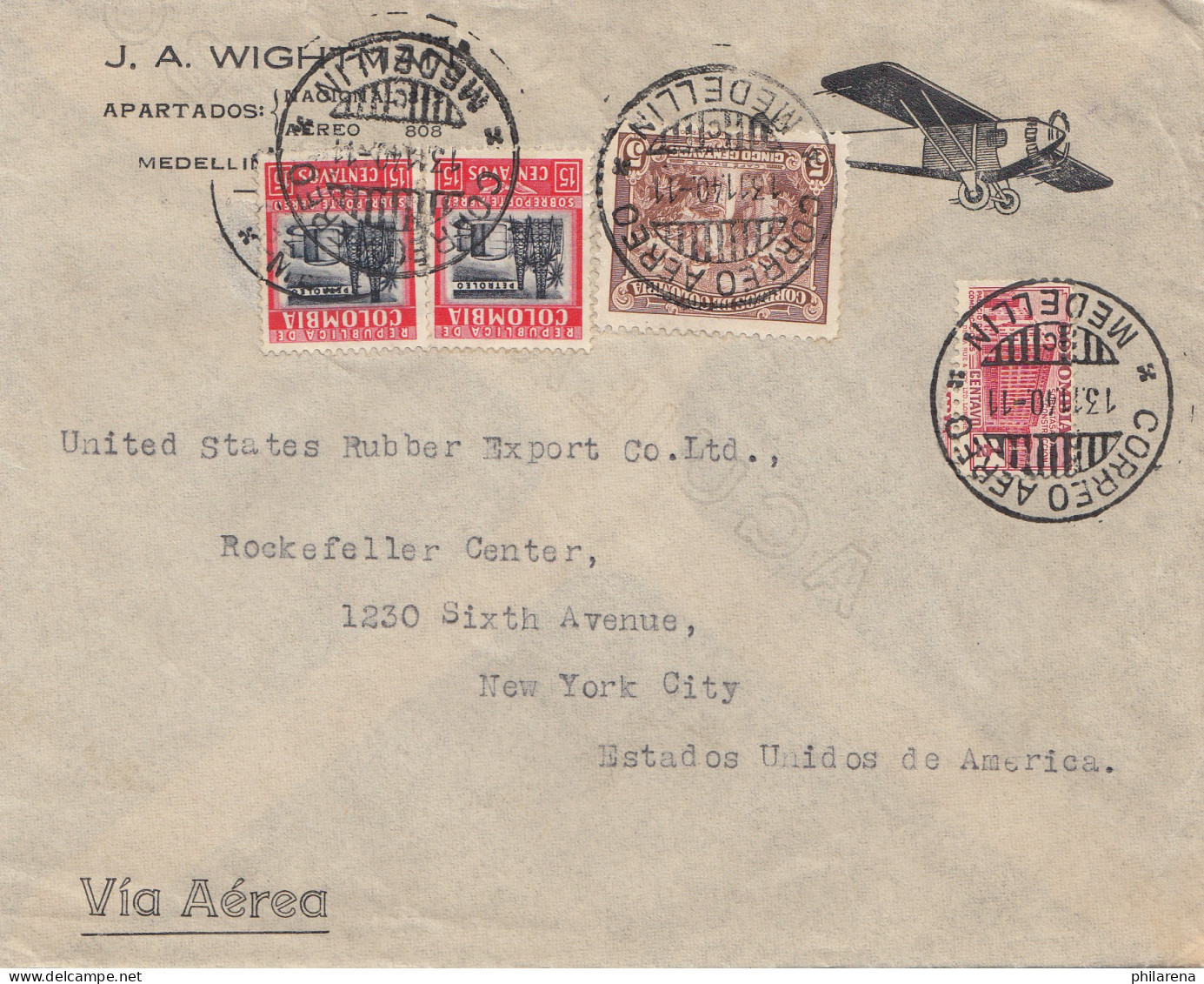 Colombia 1940: Air Mail Medellin To New York - Colombia