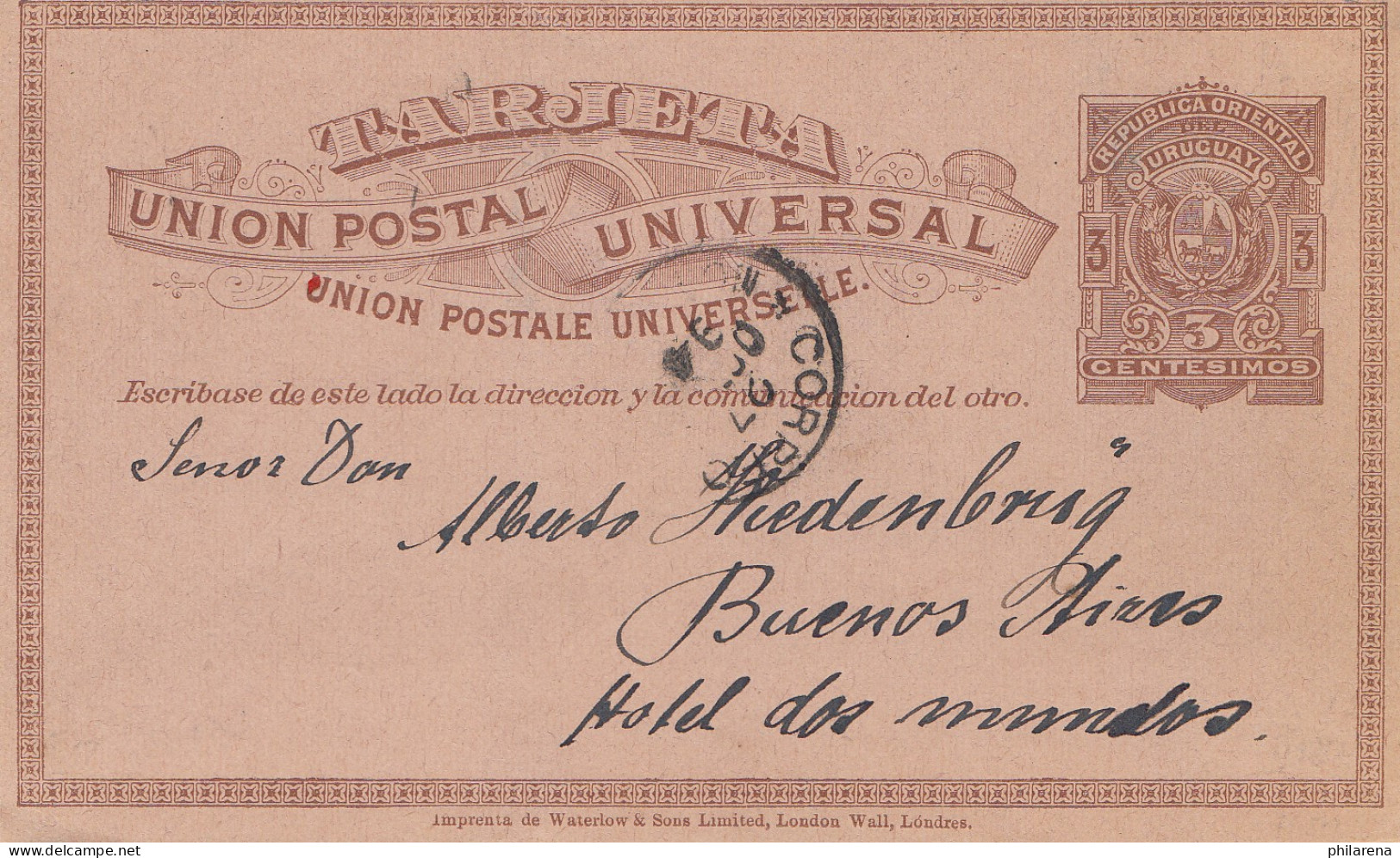 Uruguay 1899:  Montevideo To Buenos Aires, Post Card - Uruguay
