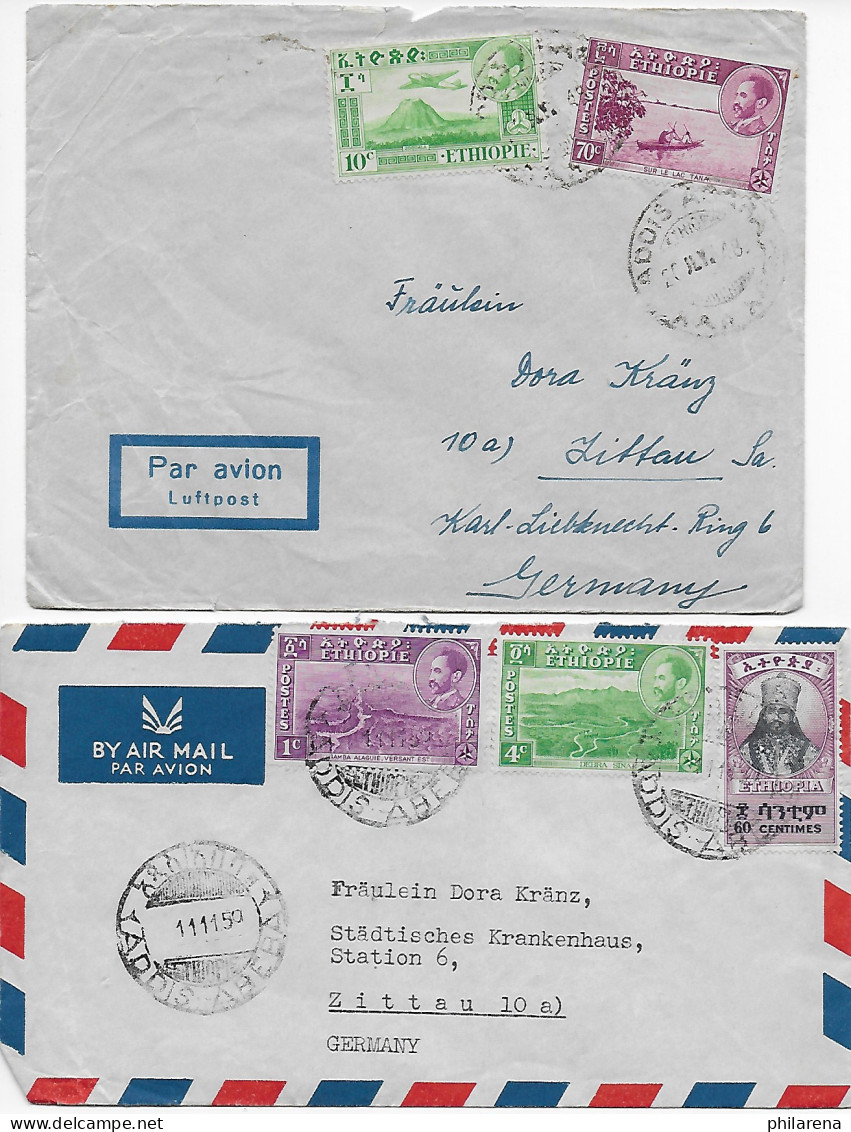 2x Luftpost Briefe Addis Abeba Nach Zittau, 1948 - Etiopia