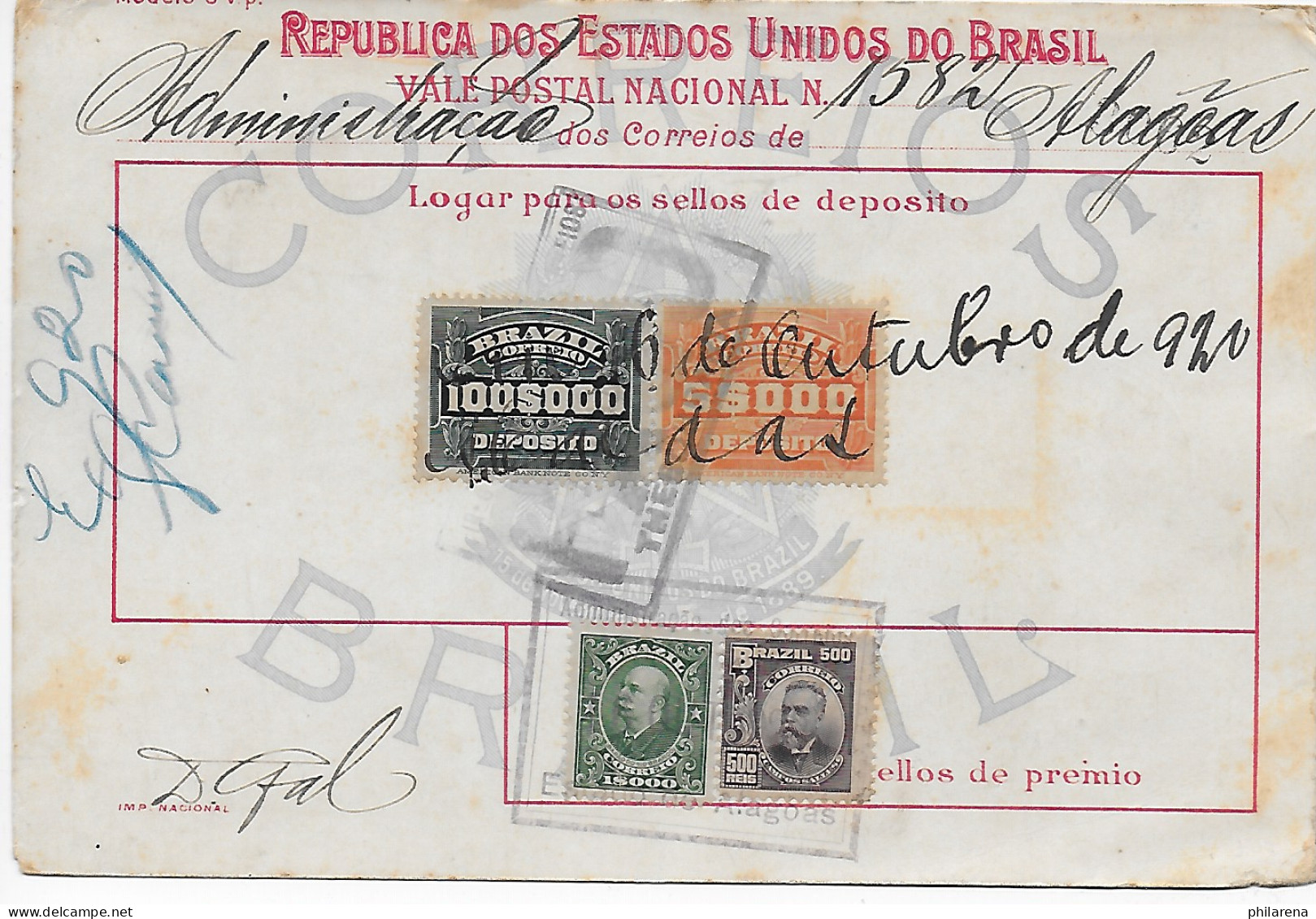 Thesouraria 1920, Geldanweisung Brasilien - Sonstige & Ohne Zuordnung