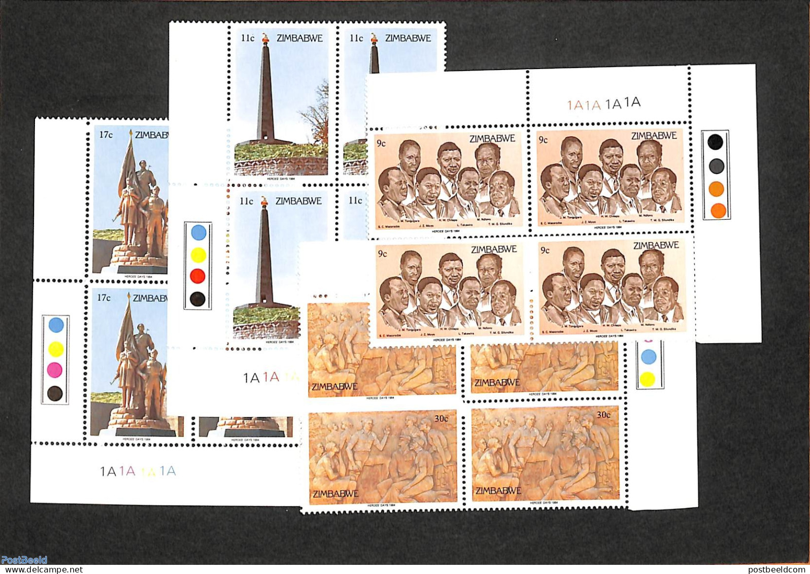 Zimbabwe 1984 Memorial Day, Corner Blocks Of 4 [+], Mint NH - Zimbabwe (1980-...)