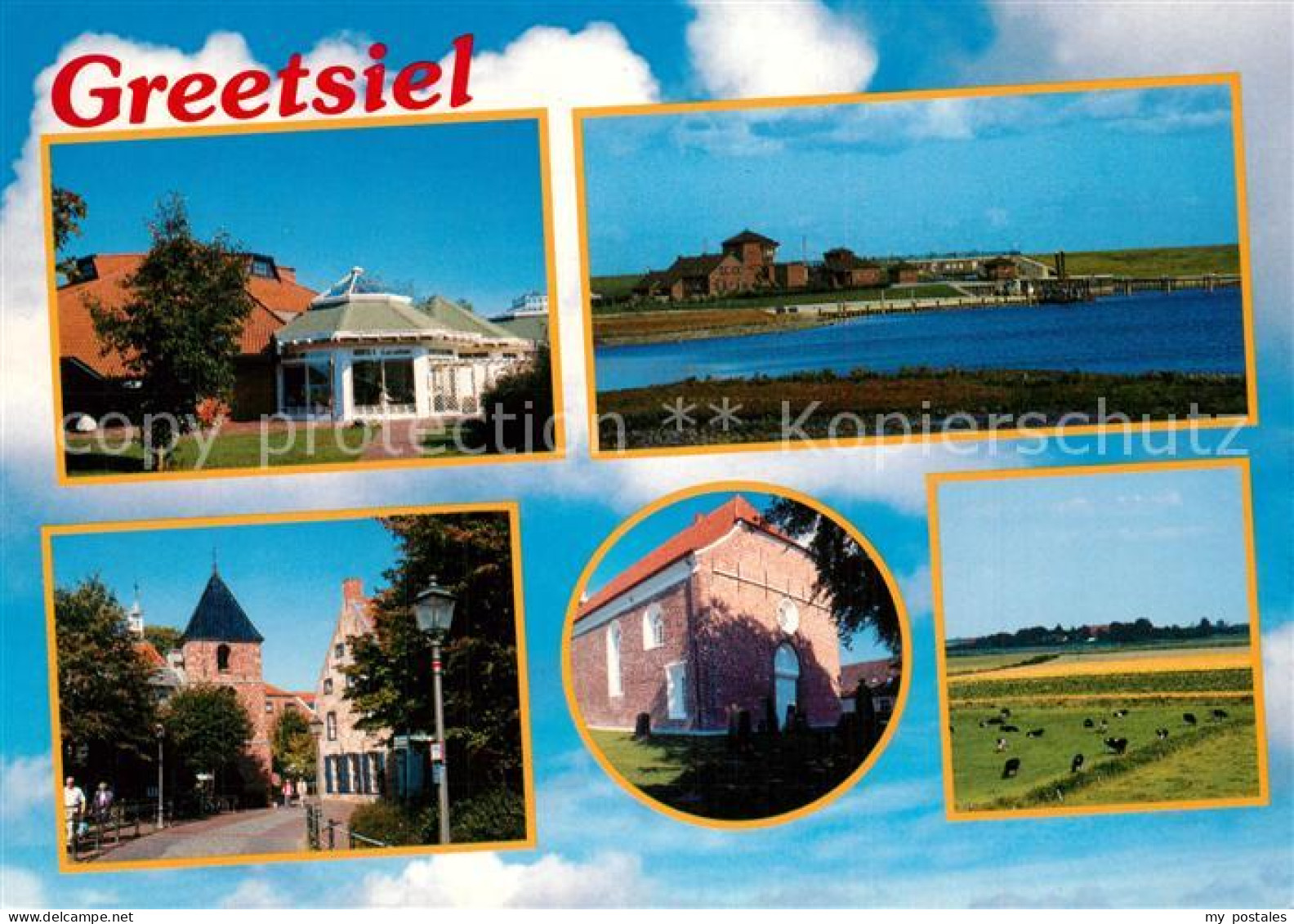 73599886 Greetsiel Erholungsort Nordseekueste Dorfmotive Kirche Weideland Landsc - Krummhörn