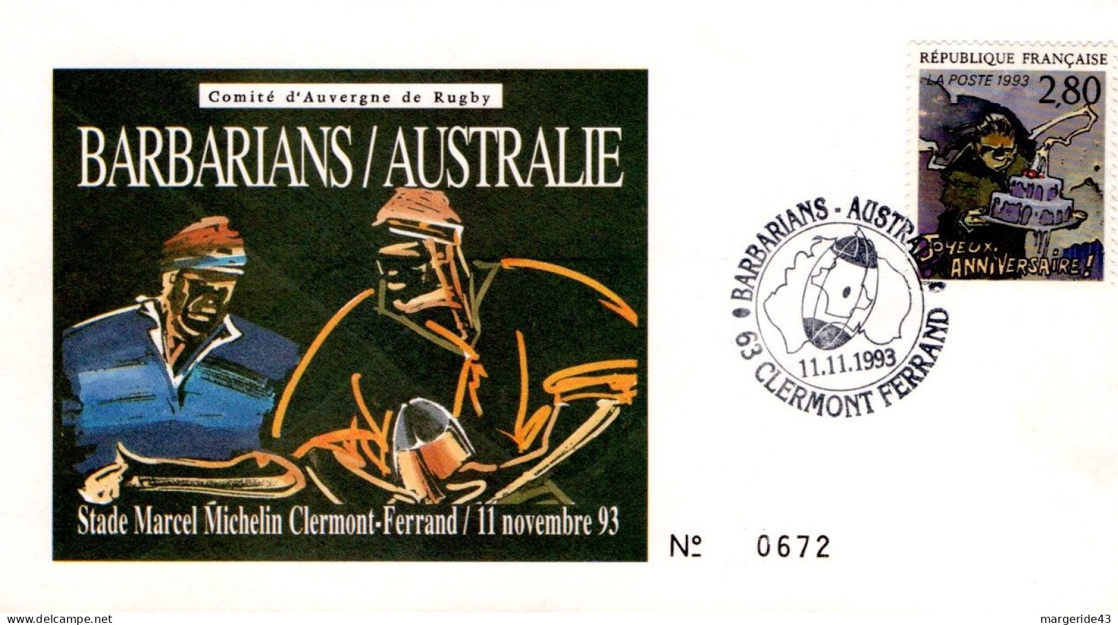 RUGBY MATCH BARBARIANS/AUSTRALIE à CLERMONT FERRAND 1993 - Rugby