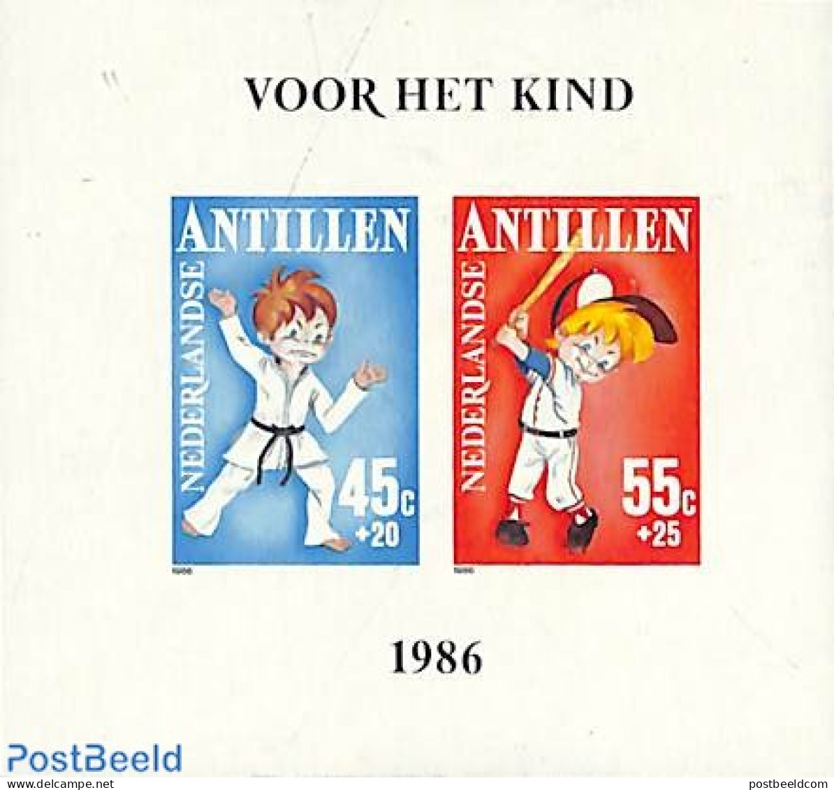 Netherlands Antilles 1986 Child Welfare S/s, Imperforated, Mint NH, Sport - Baseball - Judo - Baseball