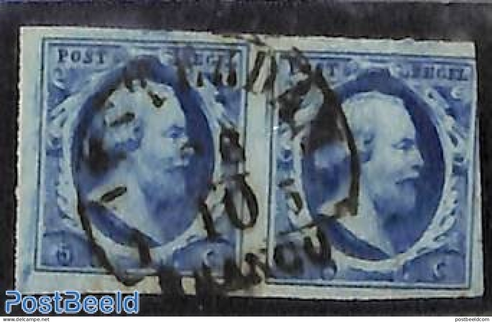Netherlands 1852 5c, Pair, AMSTERDAM-B, Used Stamps - Gebruikt
