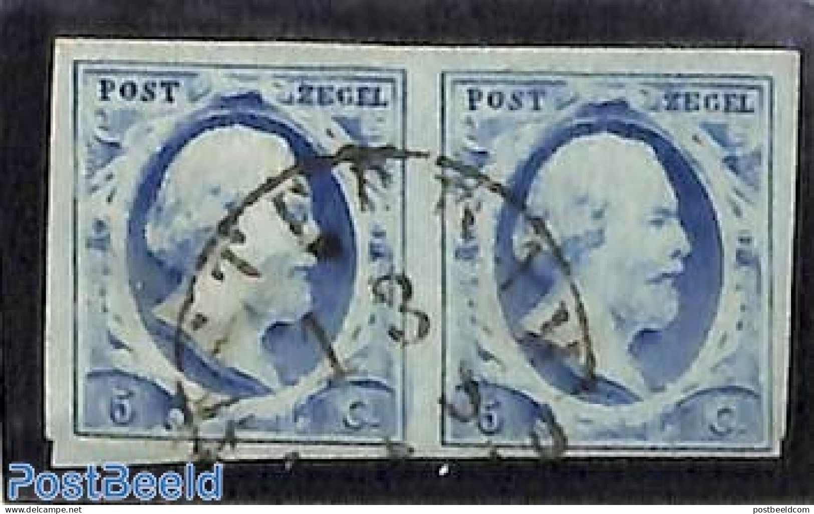 Netherlands 1852 5c, Pair, AMSTERDAM-C, Used Stamps - Gebruikt
