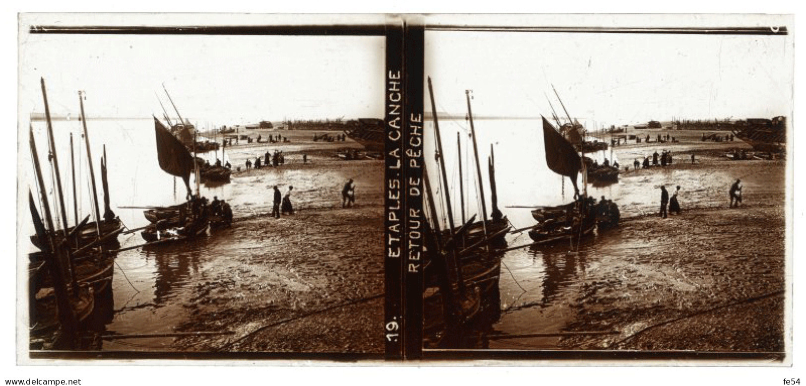 ° PAS DE CALAIS ° ETAPLES - La Canche Retour De Pêche ° 1 Plaque Stéréo De 6 X 13 Cm ° - Diapositivas De Vidrio