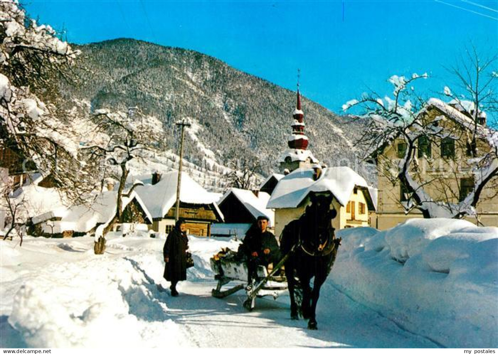 73592608 Kranjska Gora Winterlandschaft Pferdeschlitten Kirche Kranjska Gora - Slowenien