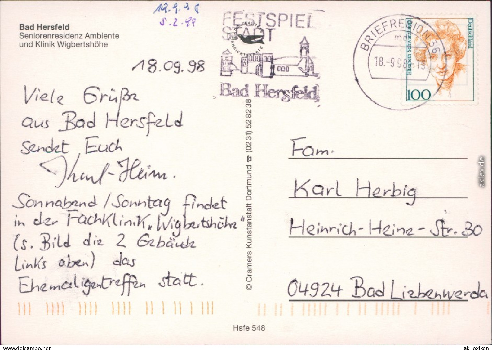 Bad Hersfeld Klinik Wigbertshöhe Und Seniorenresidenz Ambiente (Luftbild) 1998 - Bad Hersfeld
