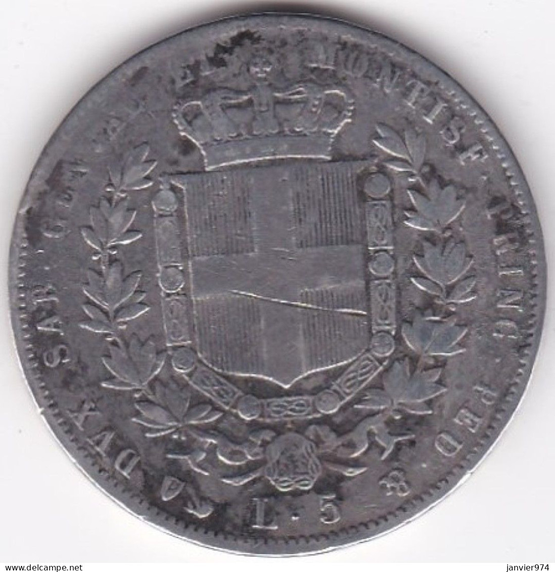 Regno Di Sardegna. 5 Lire 1858 P Genova . Ancoretta. Vittorio Emanuele II, En Argent. Rare - Piemonte-Sardegna, Savoia Italiana