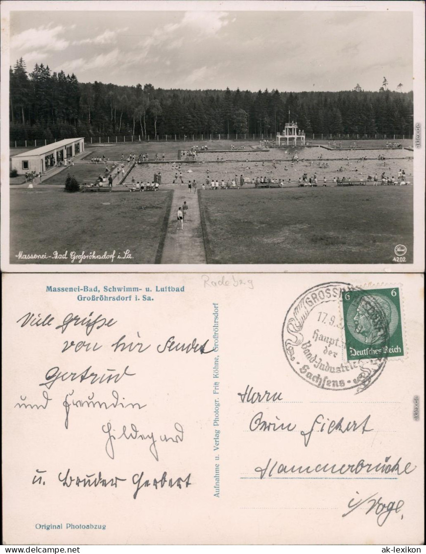 Großröhrsdorf Massenei - Schwimmbad Foto Ansichtskarte 1937 - Grossroehrsdorf