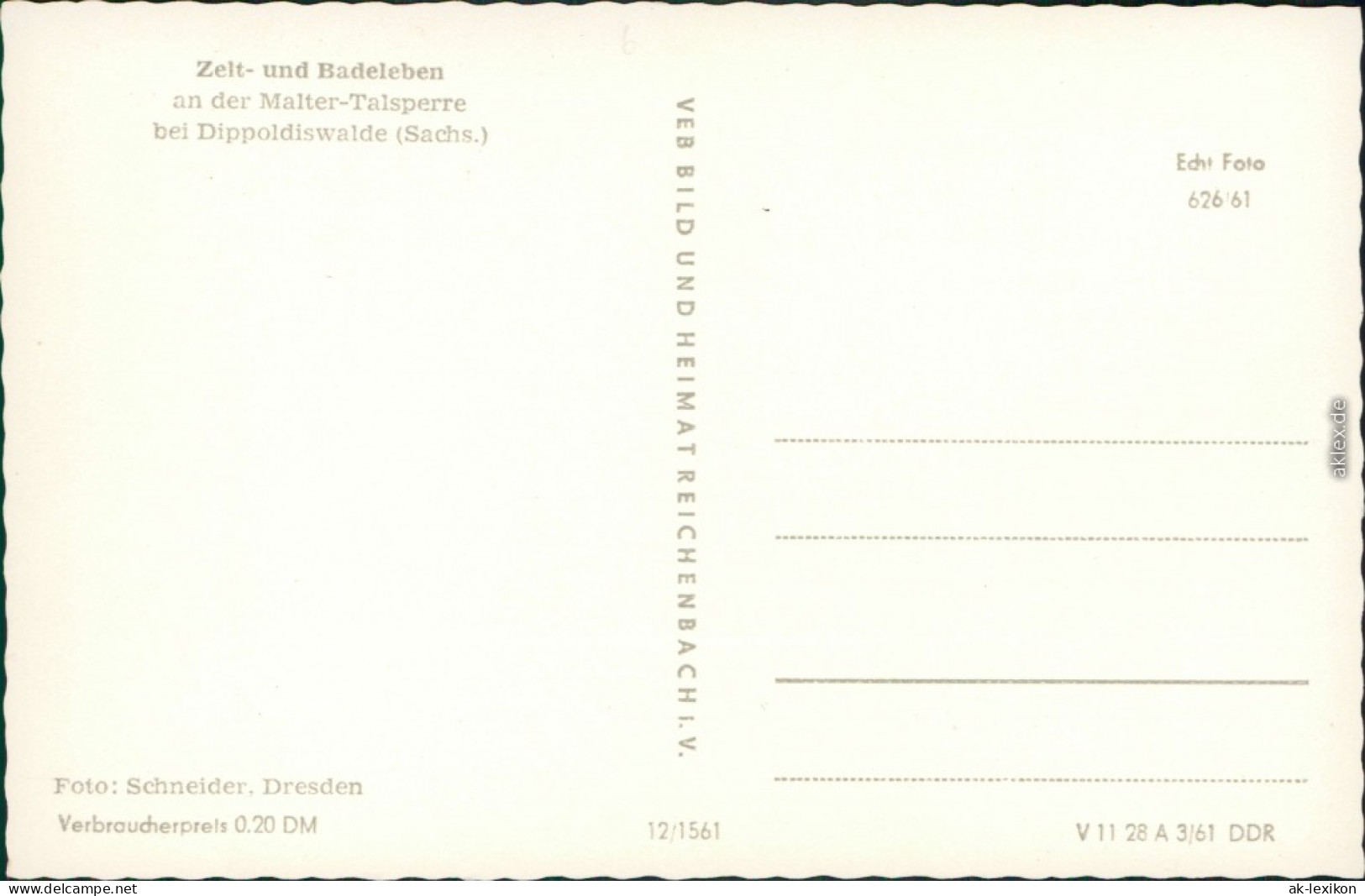 Ansichtskarte Dippoldiswalde Talsperre Malter: Zelt- Und Badeleben 1961 - Dippoldiswalde