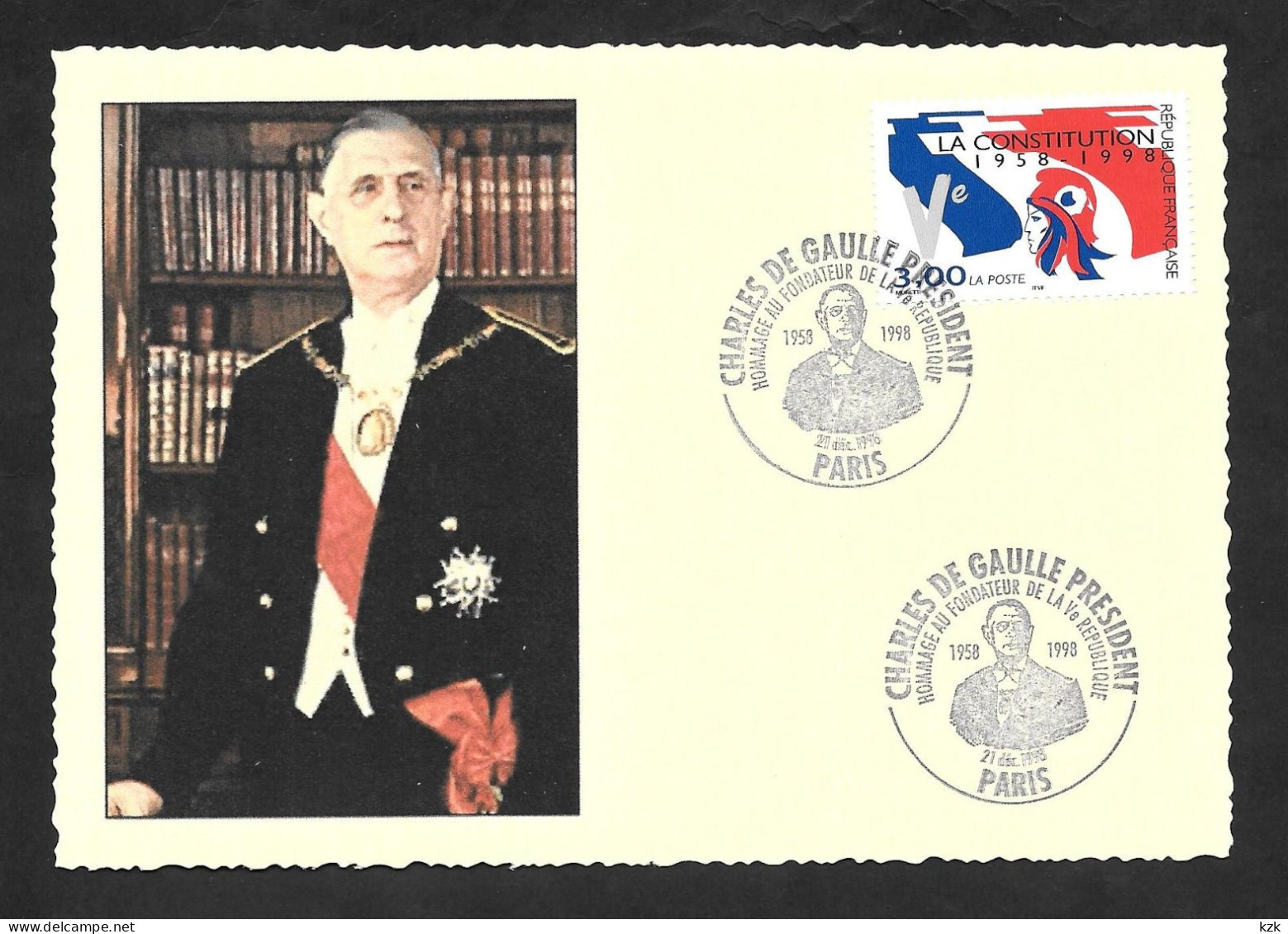 1 25	-	225	Charles De Gaulle -  Hommage Au Fondateur De La Vème  République - Paris 21/12/1998 - De Gaulle (Général)