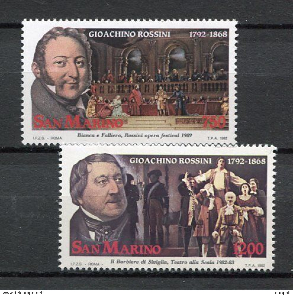 San Marino, 1992, Mi 1491-1492, The 200th Anniversary Of The Birth Of Gioachino Rossini, 2v, MNH - Neufs