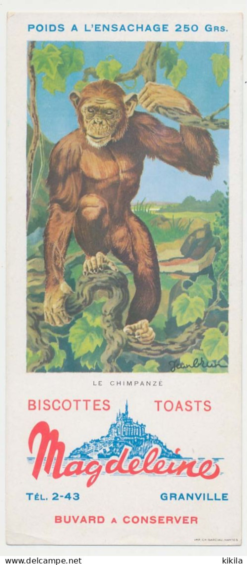 Buvard 8.8 X 18.9  Biscottes Toasts MAGDELEINE  Le Chimpanzé - Bizcochos