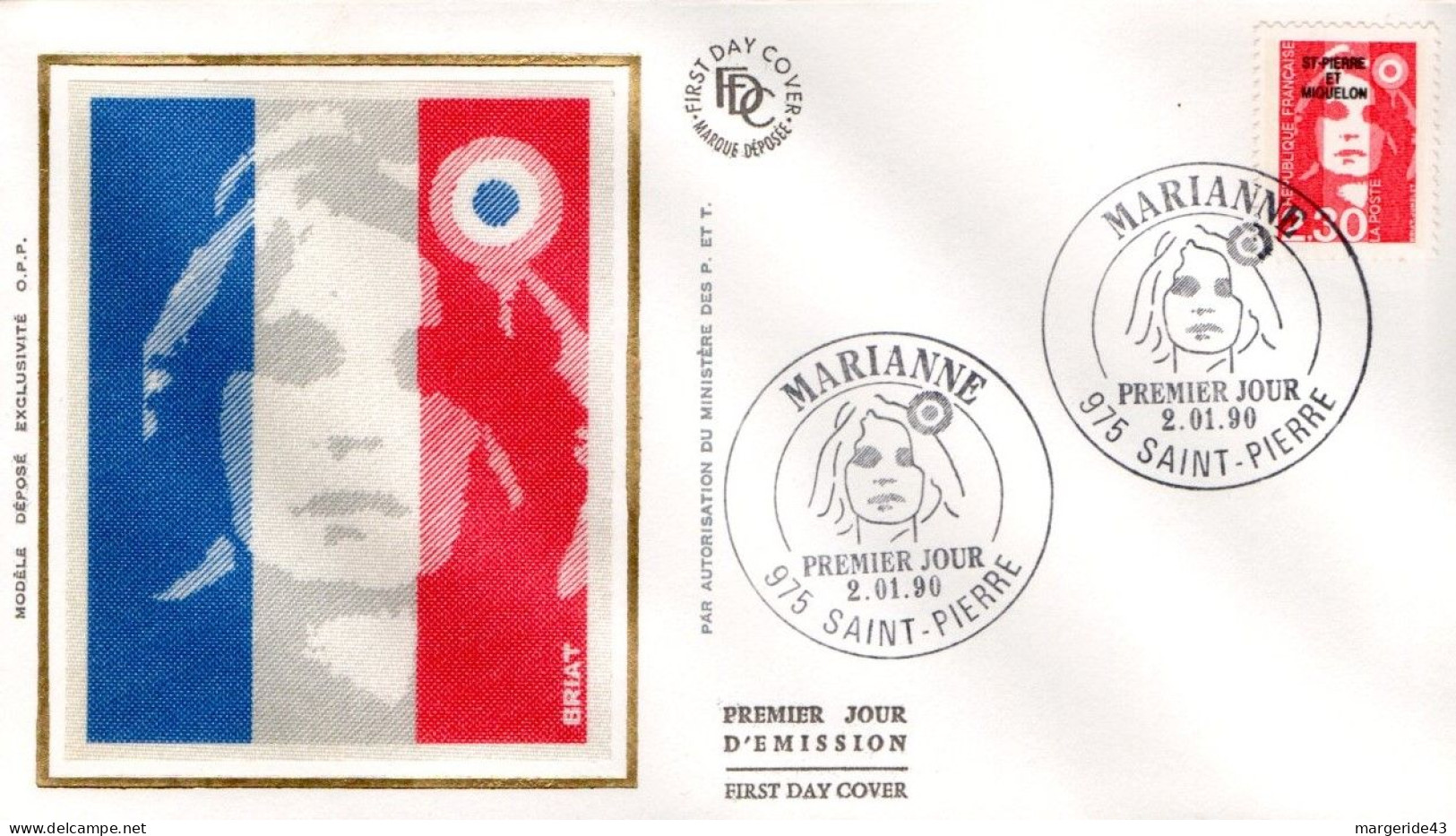 SAINT PIERRE ET MIQUELON FDC 1990 MARIANNE DE LUQUET - FDC