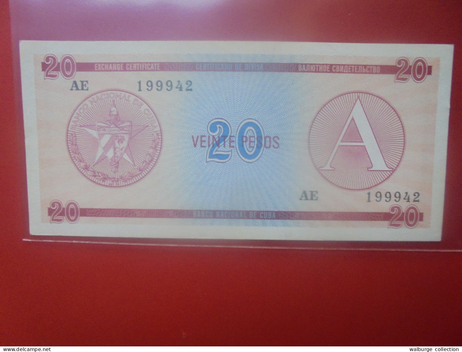 CUBA 20 PESOS ND (1985) "Exchange Certificate" Série A Circuler (B.33) - Kuba