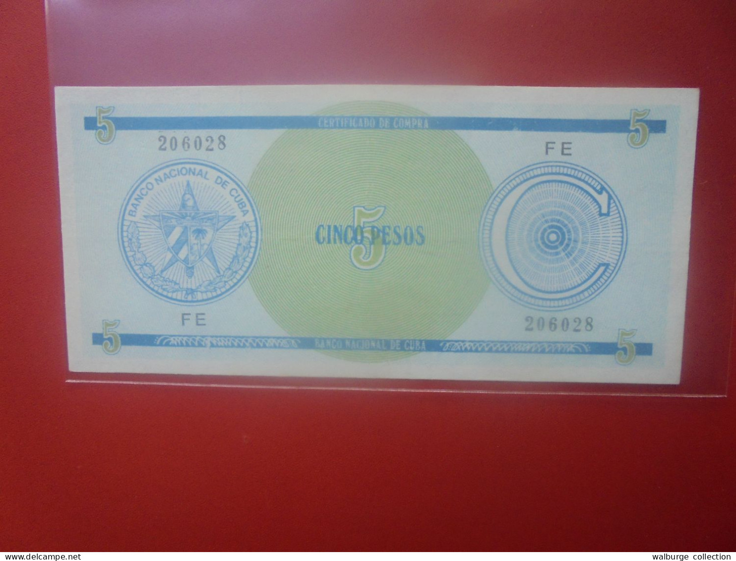 CUBA 5 PESOS ND "Exchange Certificate" Série C Circuler (B.33) - Kuba