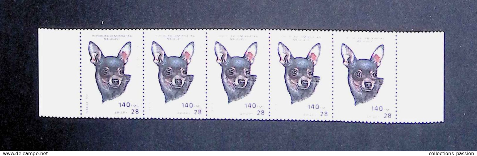 CL, Bloc-feuillet, 5 Timbres Neufs, 1991, Repoblika Demokratika Malagasy, Madagascar, Terrier Toy, Frais Fr 1.95 E - Madagaskar (1960-...)