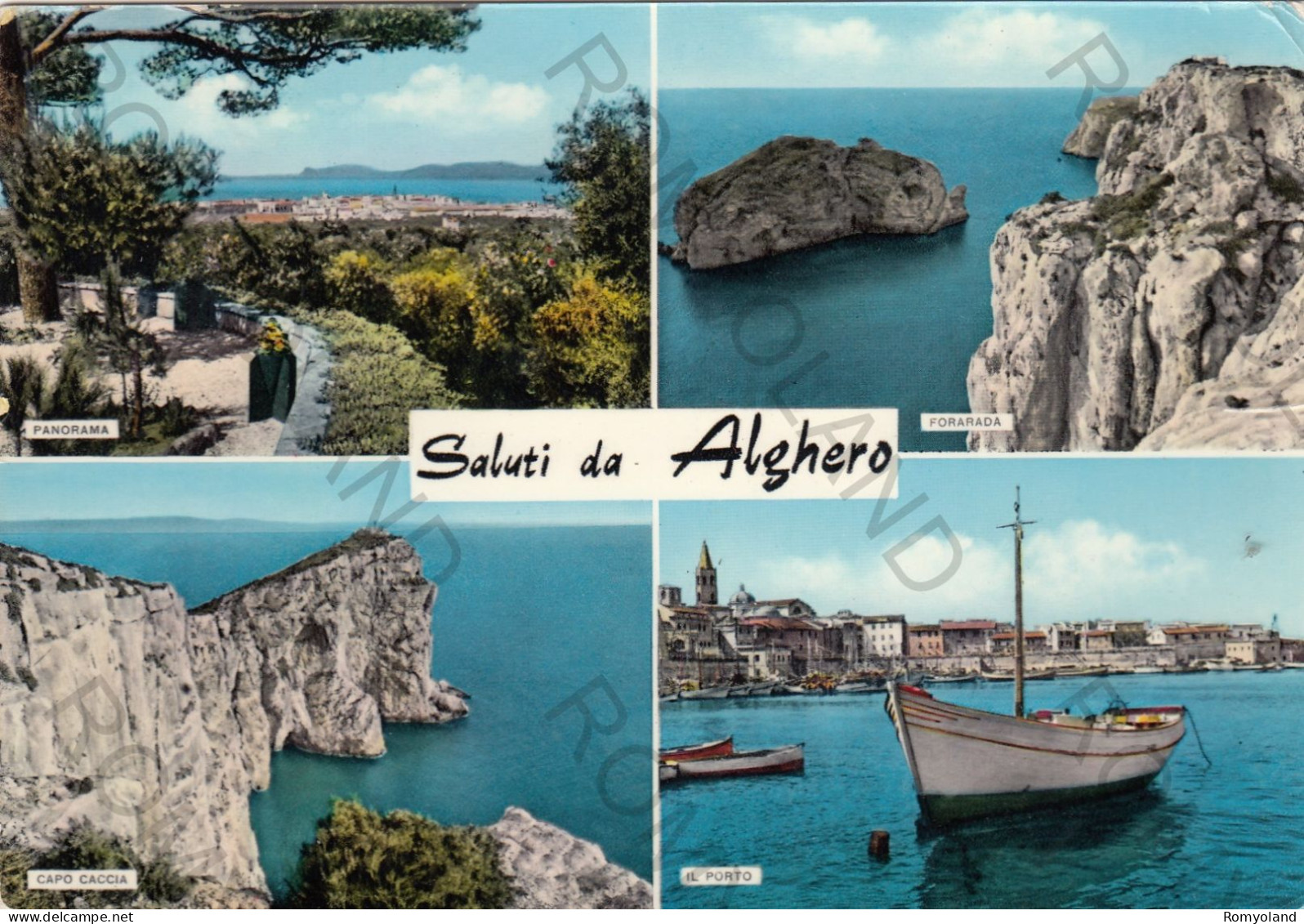 CARTOLINA  C2 ALGHERO,SASSARI,SARDEGNA-SALUTI DA ALGHERO-PANORAMA-FORARADA-IL PORTO-CAPO CACCIA-VIAGGIATA 1963 - Sassari