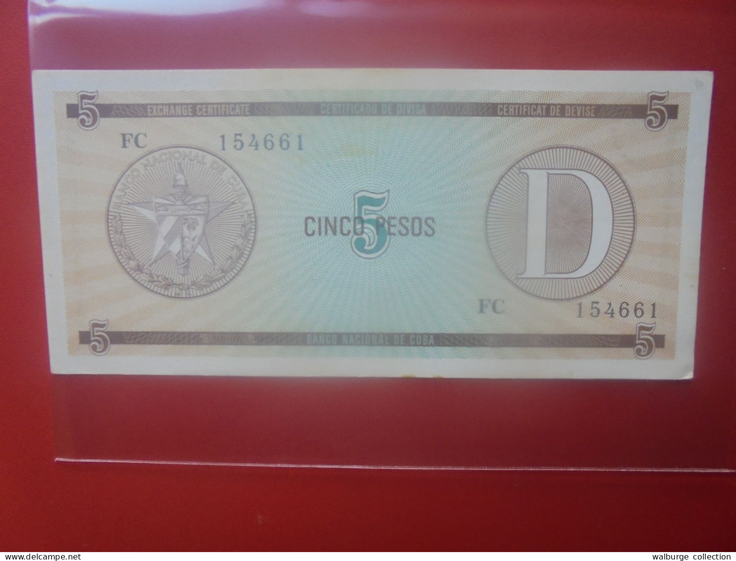 CUBA 5 PESOS ND "Exchange Certificate" Série D Circuler (B.33) - Kuba