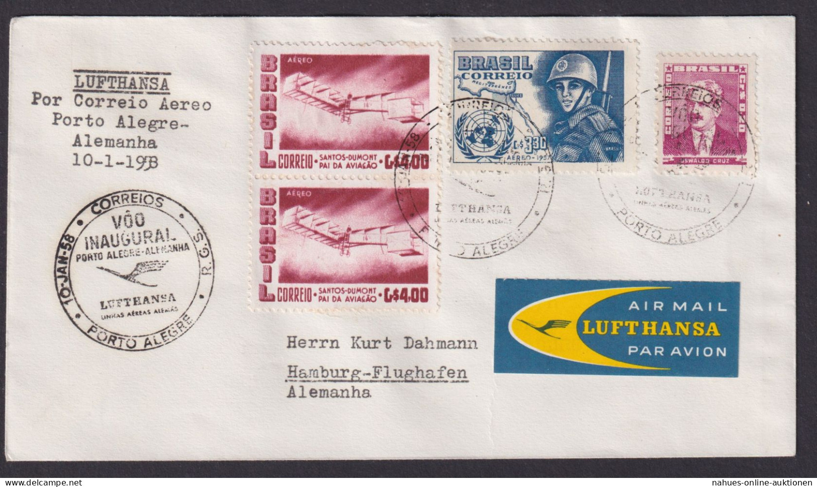 Flugpost Brief Air Mail Lufthansa Porto Alegre Brasilien Hamburg Flughafen - Briefe U. Dokumente