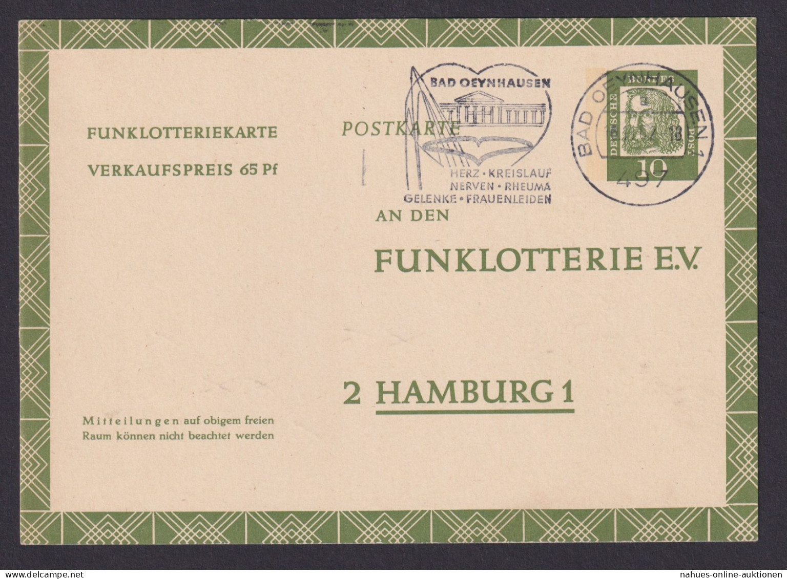 Bund Ganzsache Bedeutende Deutsche FP 9 Funklotterie Oeynhausen Hamburg 17,50 - Postcards - Used