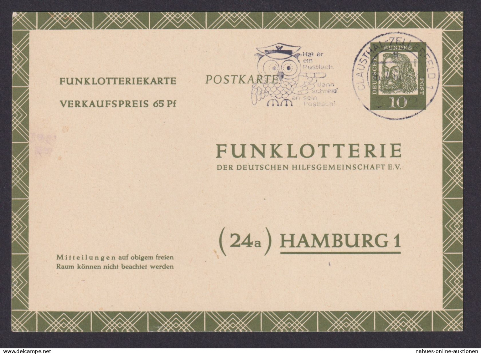 Bund Ganzsache Bedeutende Deutsche FP 8 Funklotterie Clausthal Zellerfeld 60,00 - Postkaarten - Gebruikt
