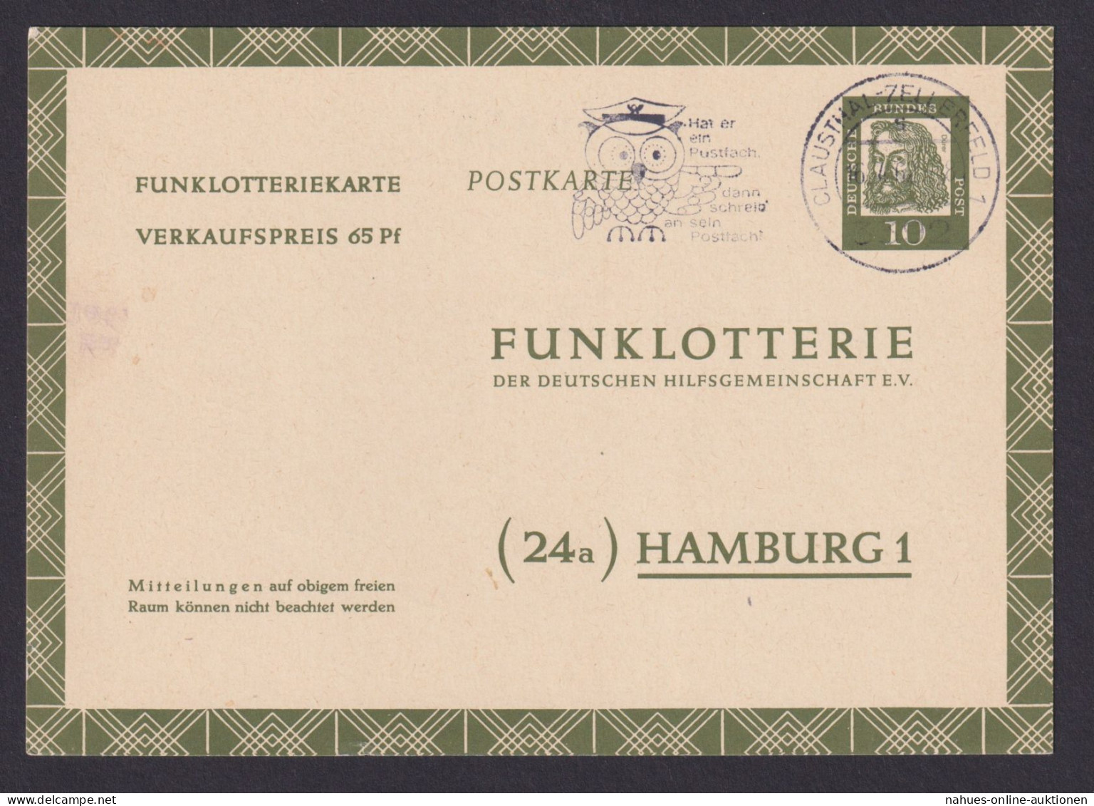 Bund Ganzsache Bedeutende Deutsche FP 8 Funklotterie Clausthal Zellerfeld 60,00 - Cartes Postales - Oblitérées