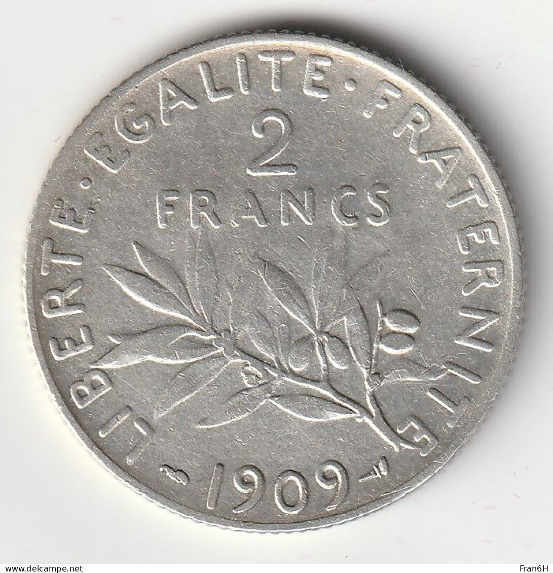 Semeuse 2 Franc Argent 1909 - Silver - - 2 Francs