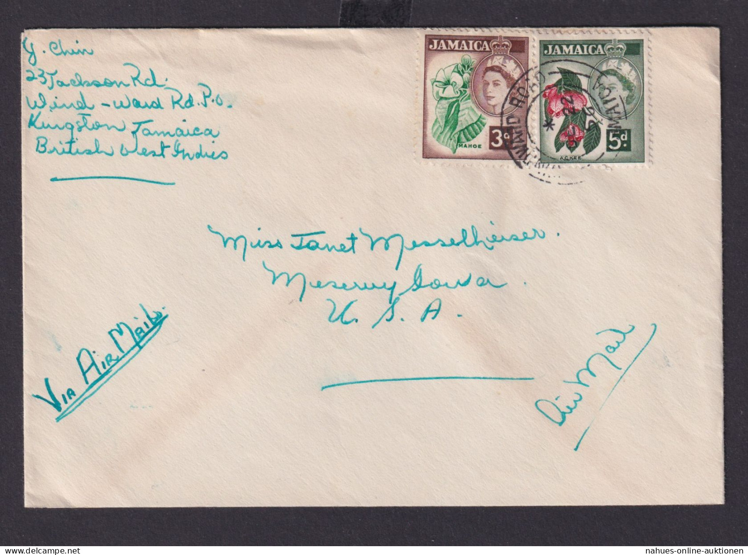 Flugpost Brief Jamaika MiF Queen Elisabeth MIF 3 + 5 D 1 S. + 3 D Destination - Jamaica (1962-...)