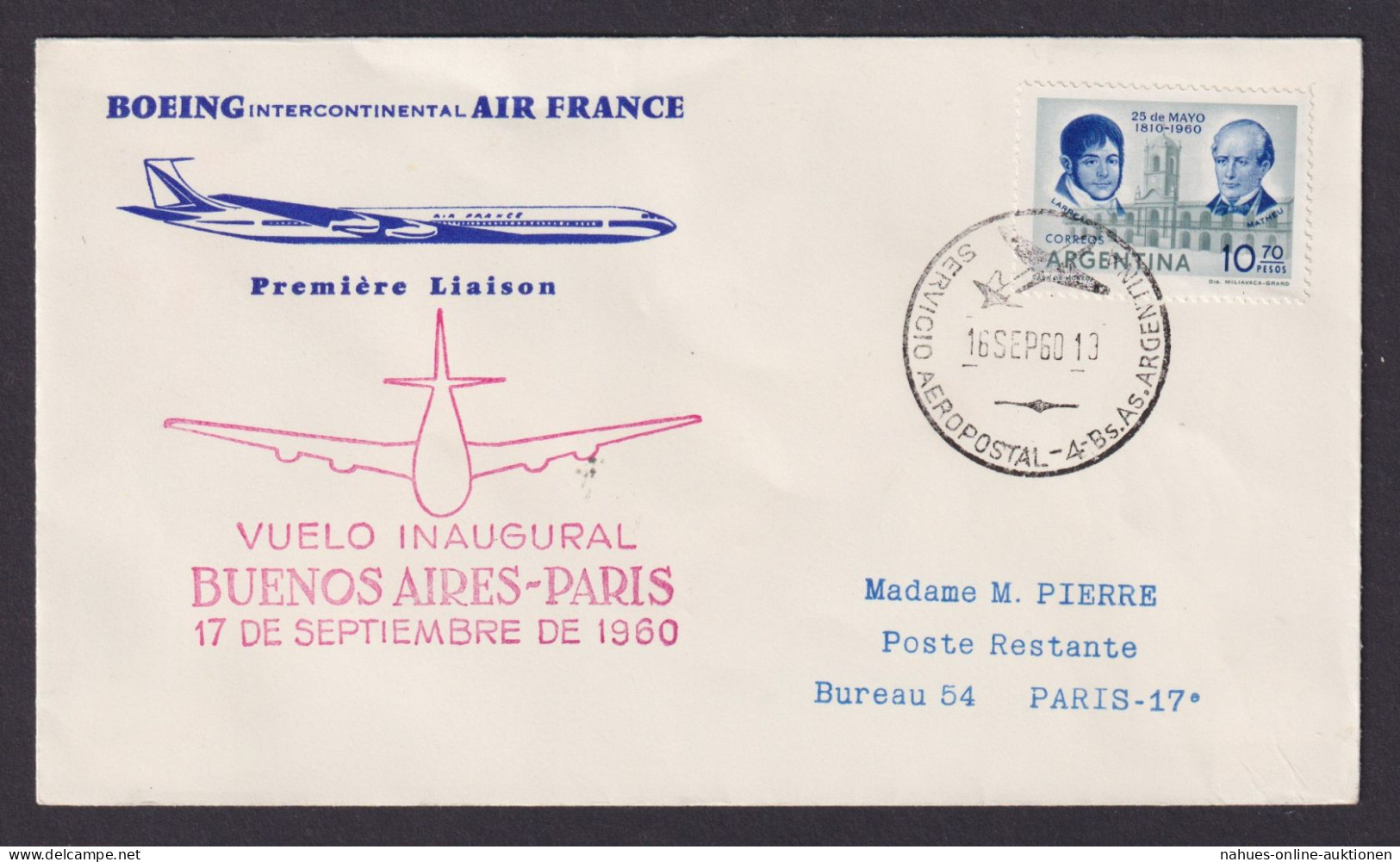Flugpost Brief Air Mail Boeing Air France Buenos Aires Argentinien N Paris - Cartas