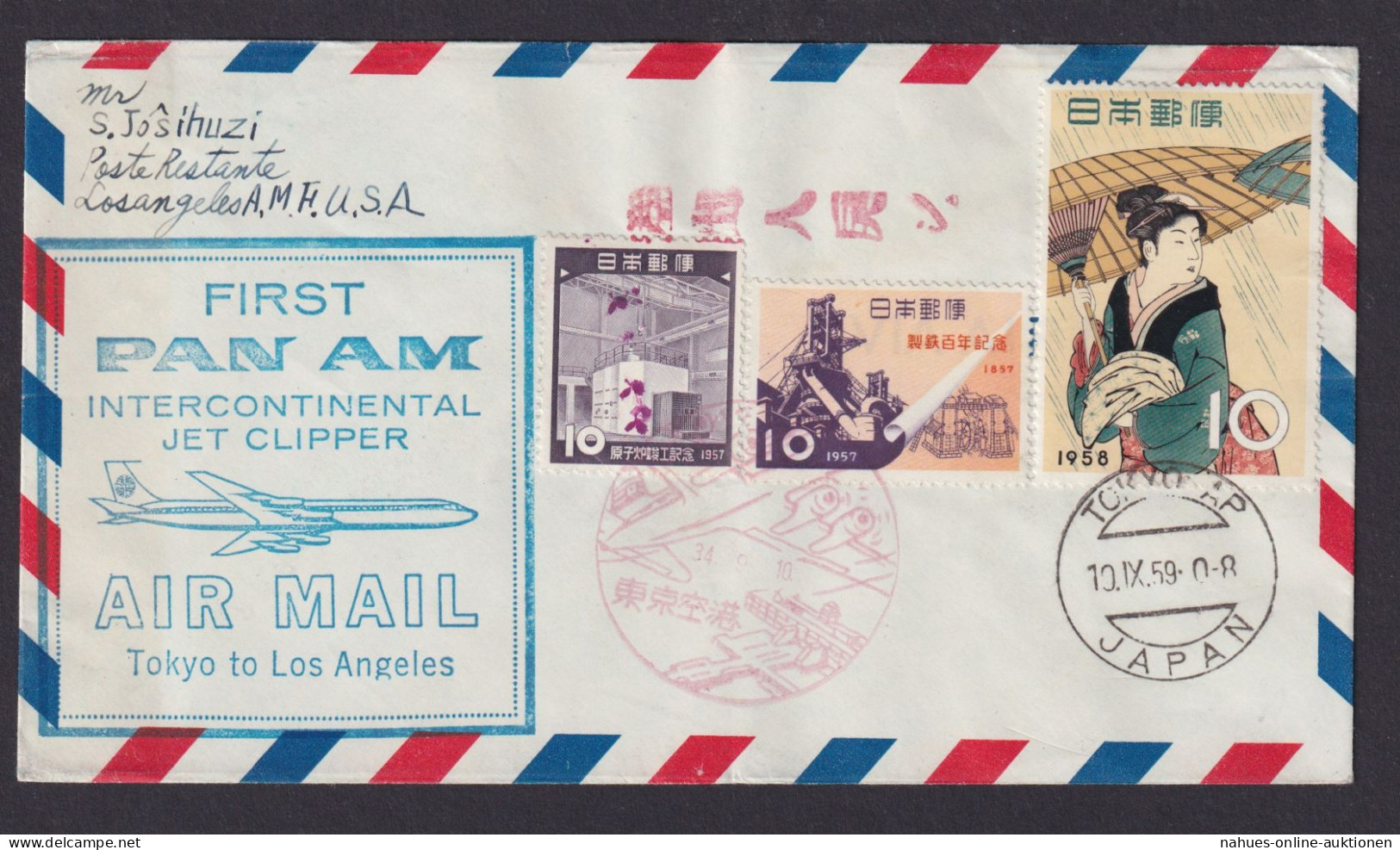 Flugpost Brief Air Mail Pan Am Jet Clipper Erstflug Tokio Japan Los Angeles USA - Brieven En Documenten