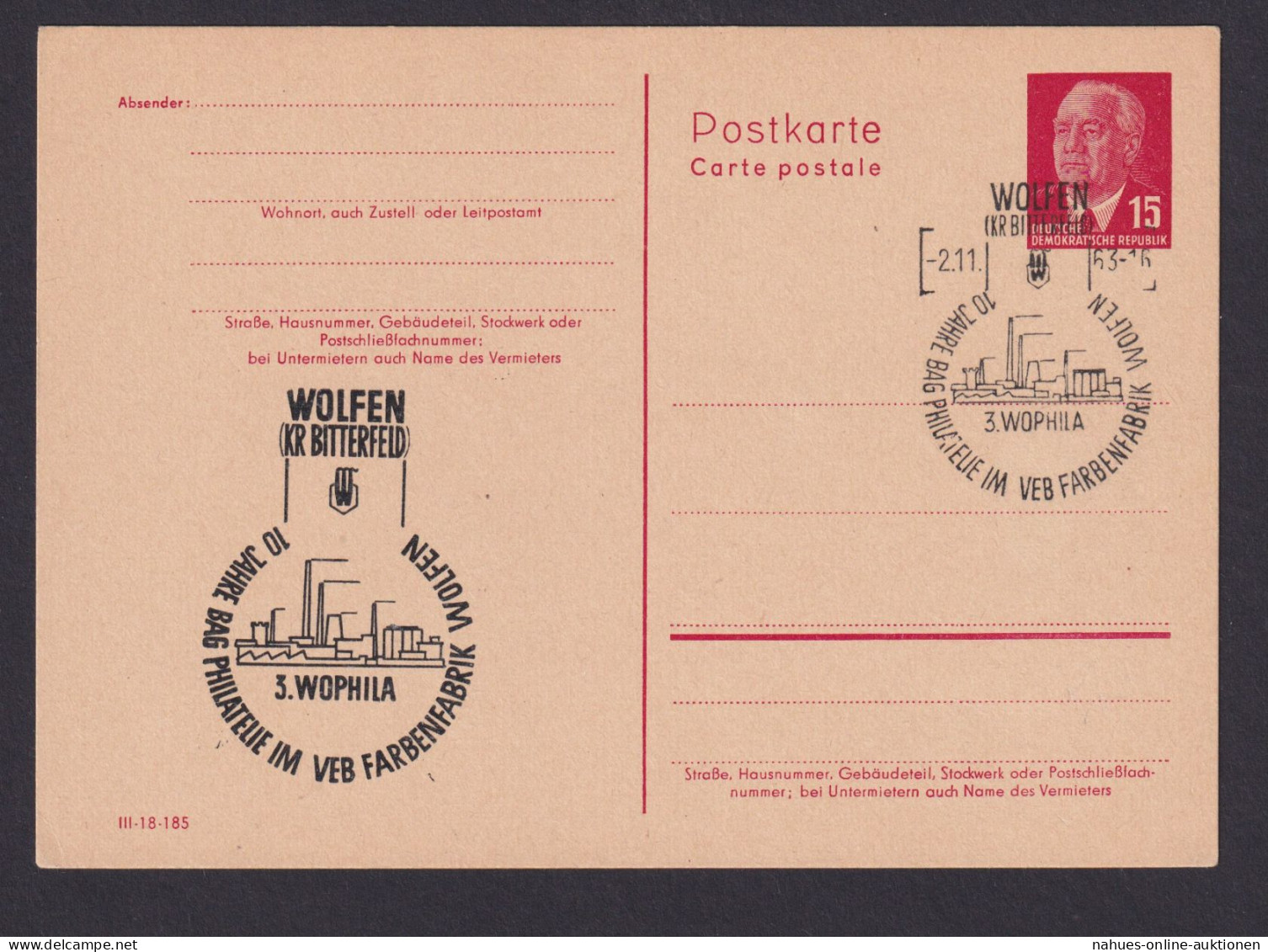 Briefmarken DDR Ganzsache P 64 II Wolfen Bitterfeld 10 Jahre BAG Philatelie - Postkarten - Gebraucht