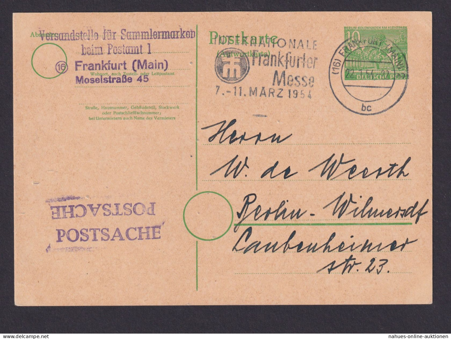 Briefmarken Berlin Ganzsache Bauten P 8 A Frankfurt Wilmersdorf Kat.-Wert 40,00 - Postkarten - Gebraucht