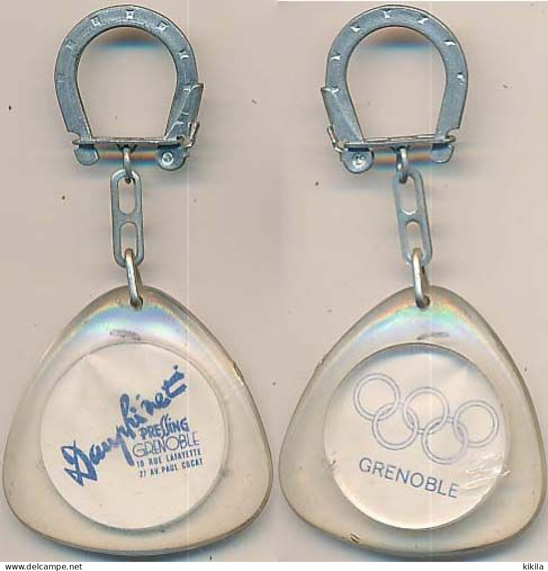 Porte-clefs "DAUPHI'NET PRESSING GRENOBLE" X° Jeux Olympiques D'Hiver De Grenoble 1968 Olympic Games 68  Triangulaire - Autres & Non Classés