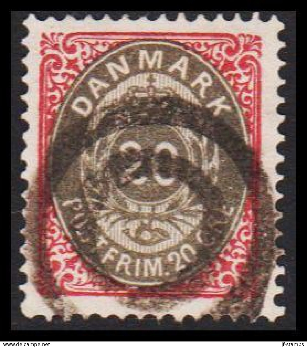 1875. Bi-coloured. 20 Øre Grey/red. Perf. 14x13½. INVERTED Frame. Value Cancel.  (Michel 28IIYA) - JF543203 - Usado