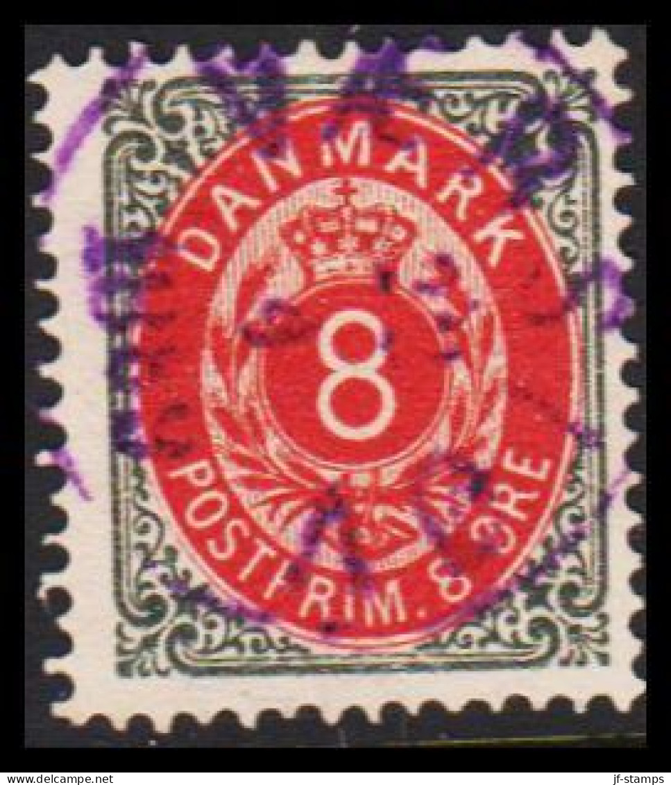 1875-1903. Bi-coloured. 8 Øre Grey/red. BEAUTIFUL VIOLET CANCEL VÆRSLØV 22 4 1889 Unusual Canc... (Michel 25) - JF543204 - Used Stamps