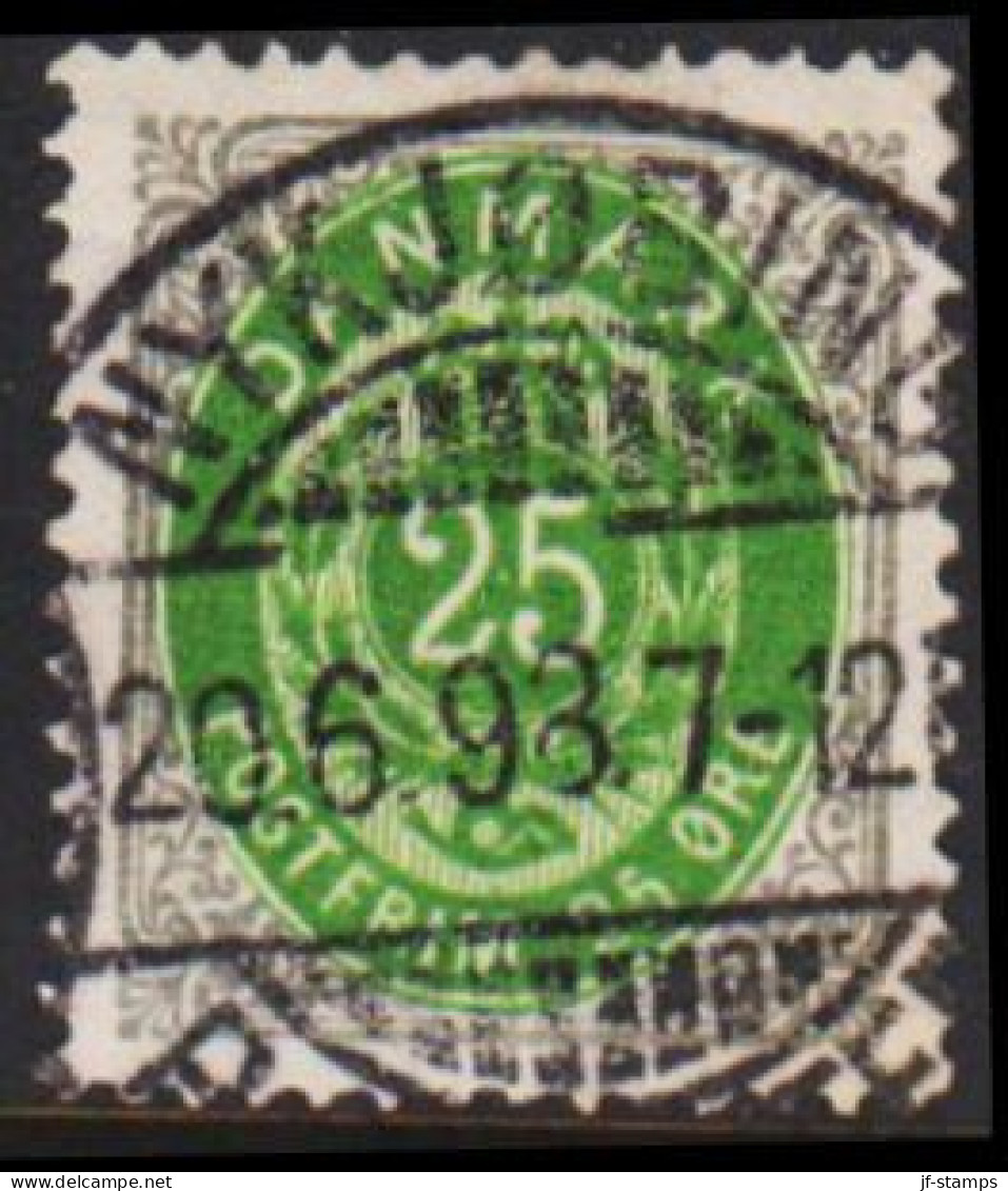 1875-1903. Bi-coloured. 25 Øre Grey/green LUXUS CANCEL NYKJBING PÅ FALSTER 20.6.98. (Michel 29) - JF543213 - Used Stamps