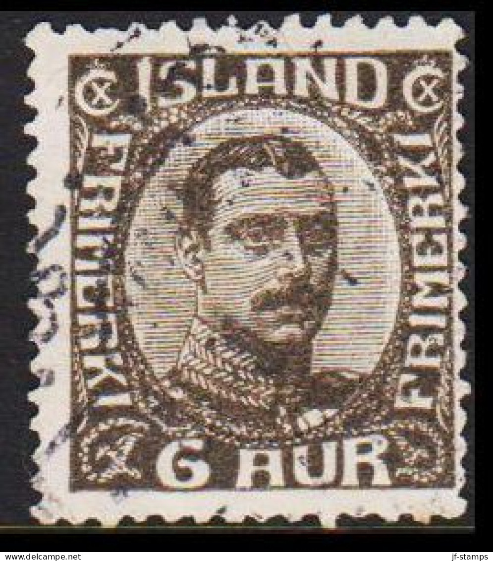 1920. ISLAND.  King Christian X. Thin, Broken Lines In Ovl Frame. 6 Aur Grey  (Michel 87) - JF543229 - Used Stamps