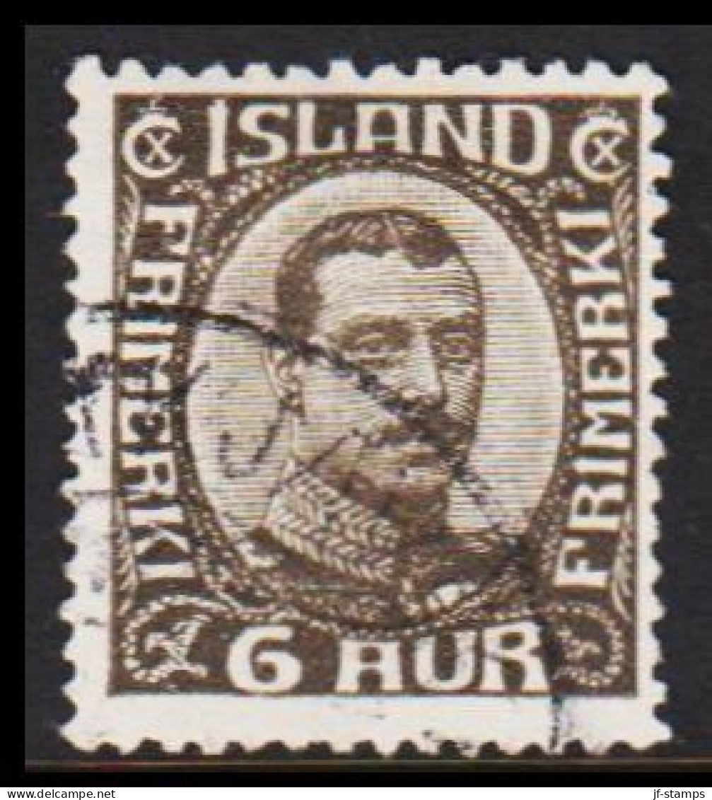 1920. ISLAND.  King Christian X. Thin, Broken Lines In Ovl Frame. 6 Aur Grey  (Michel 87) - JF543230 - Gebraucht