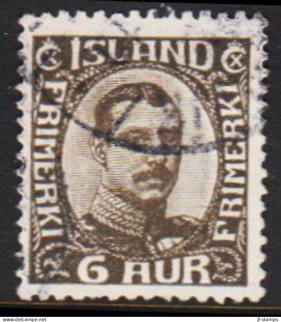 1920. ISLAND.  King Christian X. Thin, Broken Lines In Ovl Frame. 6 Aur Grey  (Michel 87) - JF543231 - Used Stamps