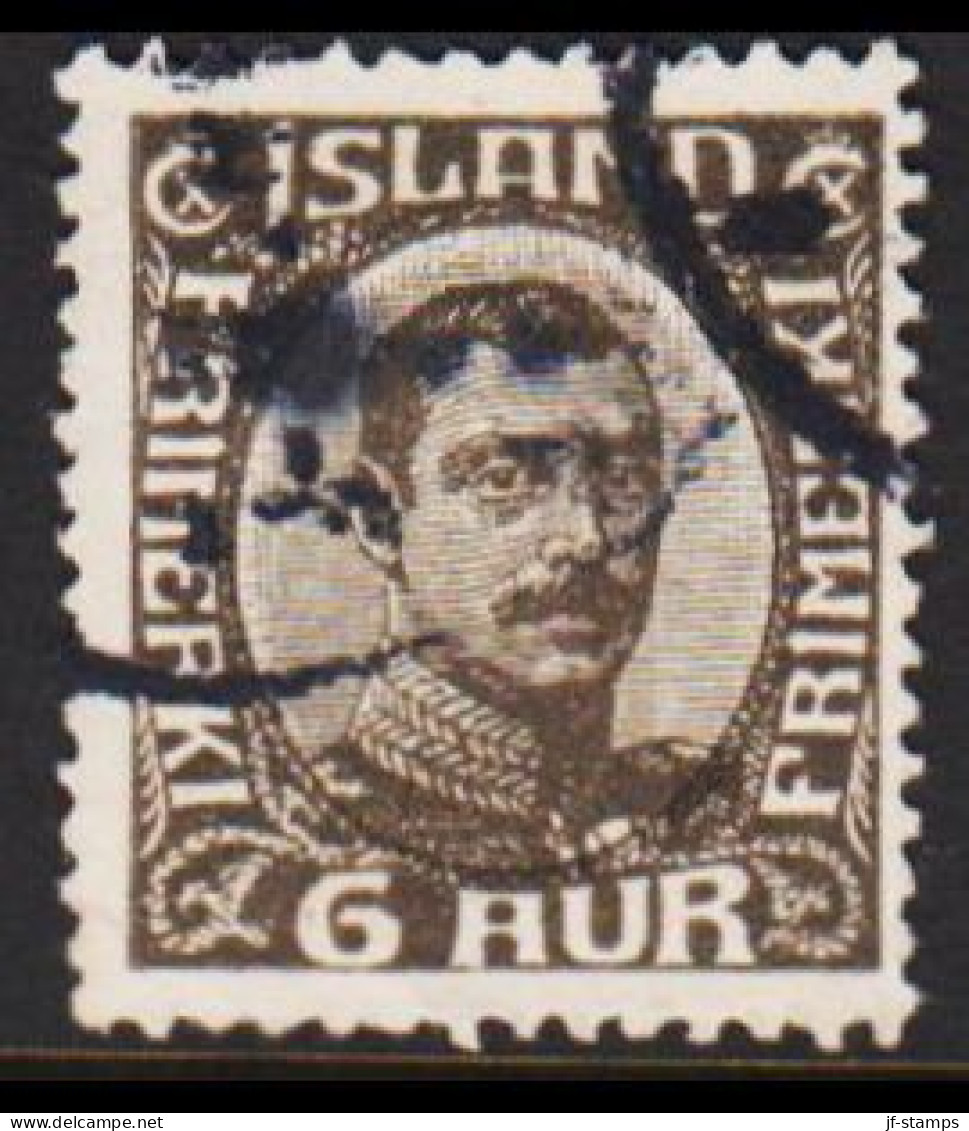 1920. ISLAND.  King Christian X. Thin, Broken Lines In Ovl Frame. 6 Aur Grey  (Michel 87) - JF543232 - Used Stamps