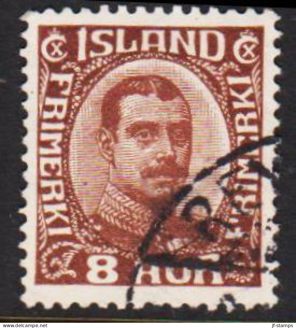 1920. ISLAND.  King Christian X. Thin, Broken Lines In Ovl Frame. 8 Aur. (Michel 88) - JF543233 - Used Stamps