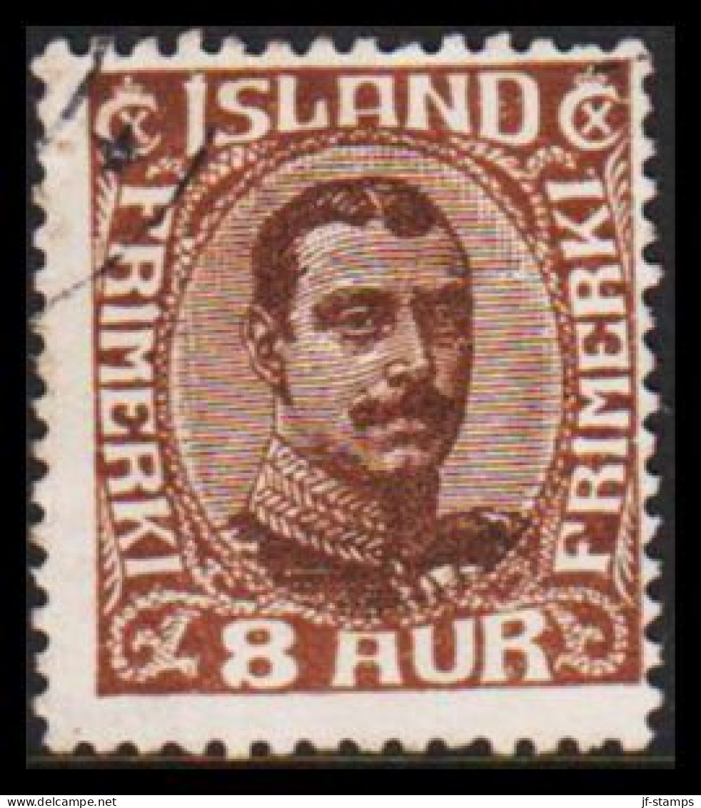 1920. ISLAND.  King Christian X. Thin, Broken Lines In Ovl Frame. 8 Aur. (Michel 88) - JF543234 - Oblitérés