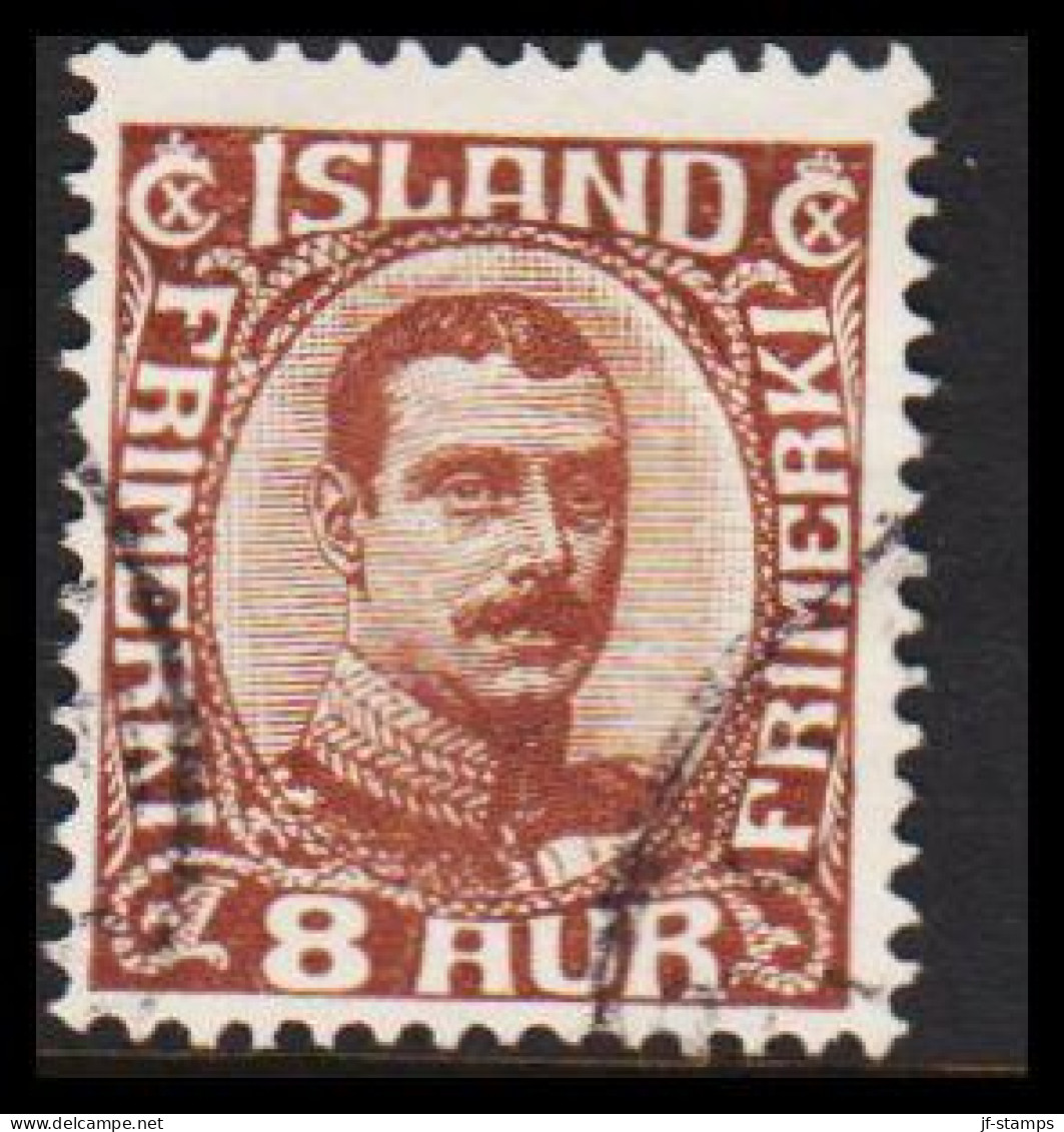 1920. ISLAND.  King Christian X. Thin, Broken Lines In Ovl Frame. 8 Aur. (Michel 88) - JF543235 - Used Stamps
