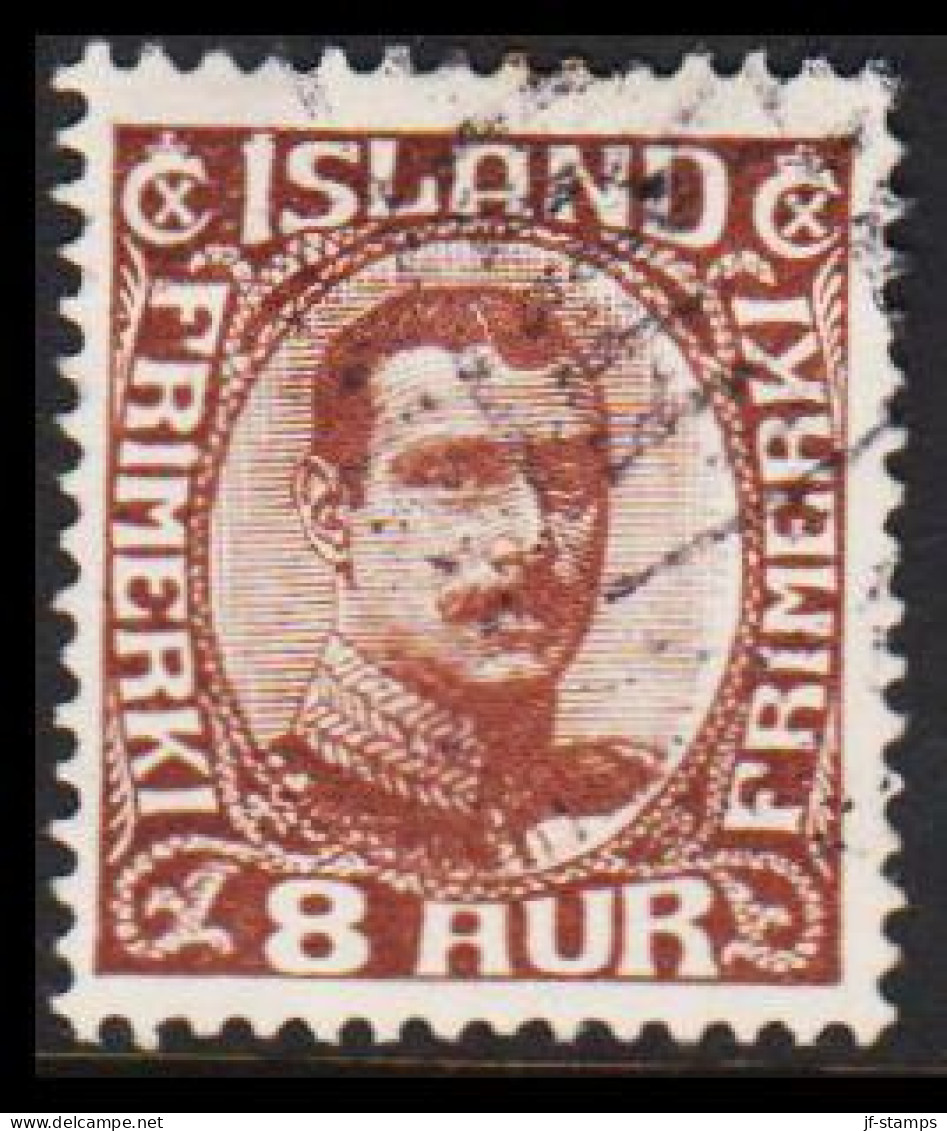 1920. ISLAND.  King Christian X. Thin, Broken Lines In Ovl Frame. 8 Aur. (Michel 88) - JF543236 - Usados