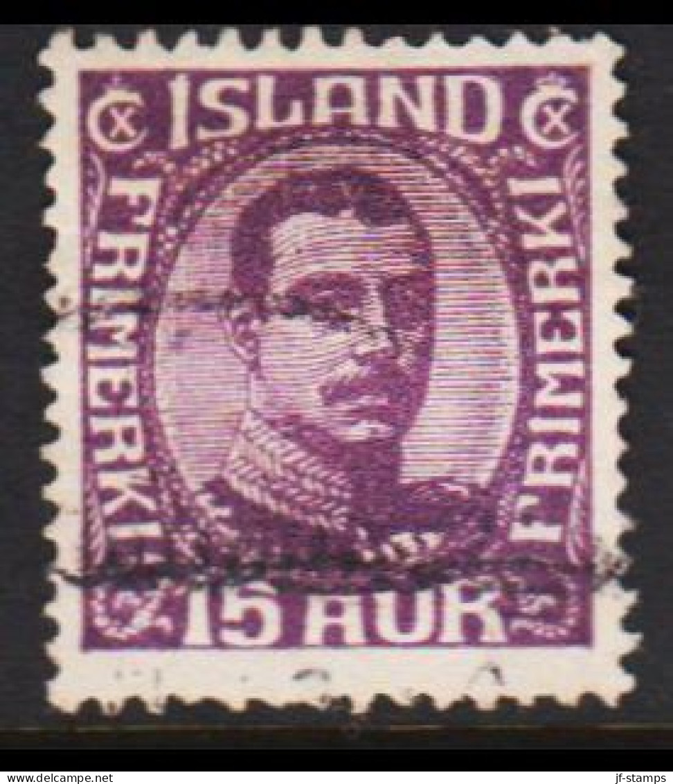 1920. ISLAND.  King Christian X. Thin, Broken Lines In Ovl Frame. 15 Aur. (Michel 90) - JF543237 - Gebraucht